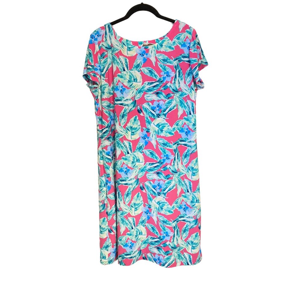 Pappagallo Victoria Island Palm Tropical short sleeve jersey T-shirt dress L